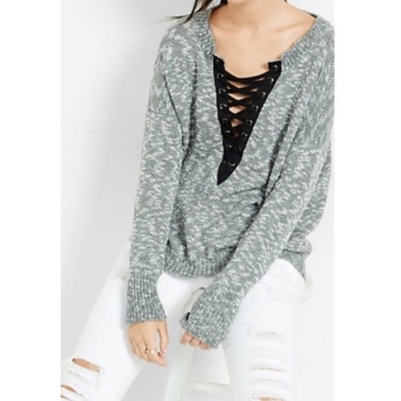 Express Sweaters - Express Lace-Up Sweater